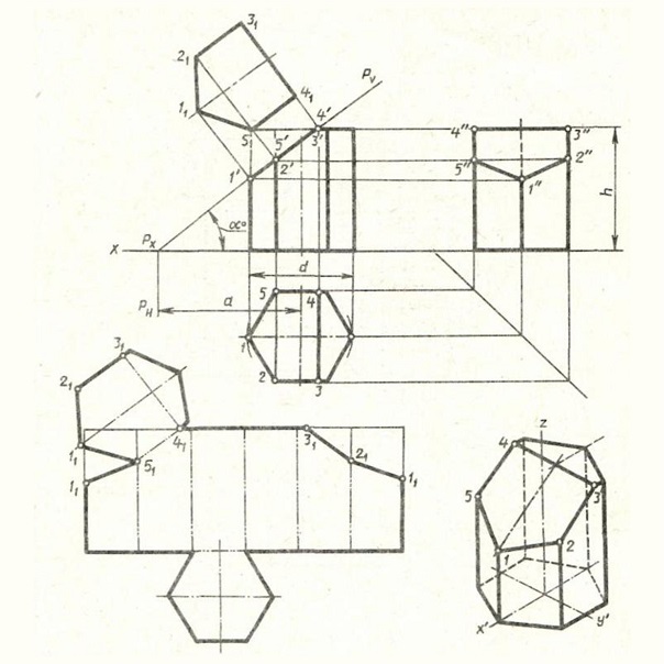 Чертеж развертки шестиугольной призмы